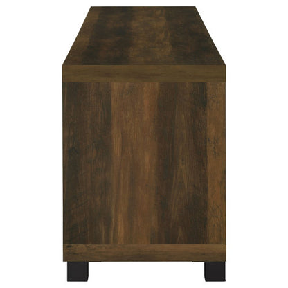 Dark Pine 79 Inch Farmhouse TV Stand with Tempered Glass Doors for TVs Up to 85 Inch