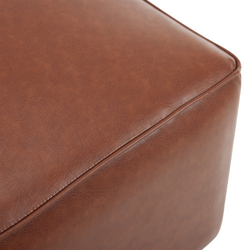 29.5 inch Square Brown PU Leather Ottoman, Modular Upholstered Foot Stool with Pocket Coil Spring & Wood Frame
