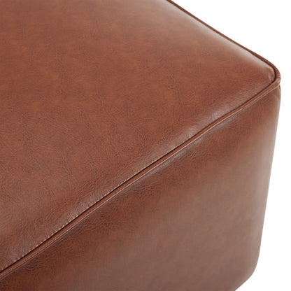 29.5 inch Square Brown PU Leather Ottoman, Modular Upholstered Foot Stool with Pocket Coil Spring & Wood Frame