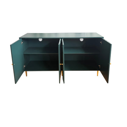 Modern Green Lacquered 4 Door Sideboard Buffet Cabinet Gold Metal Legs Adjustable Shelves