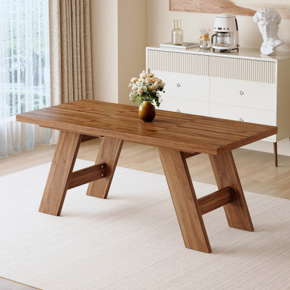 Walnut Grain MDF Dining Table with Outward-Sloping Legs