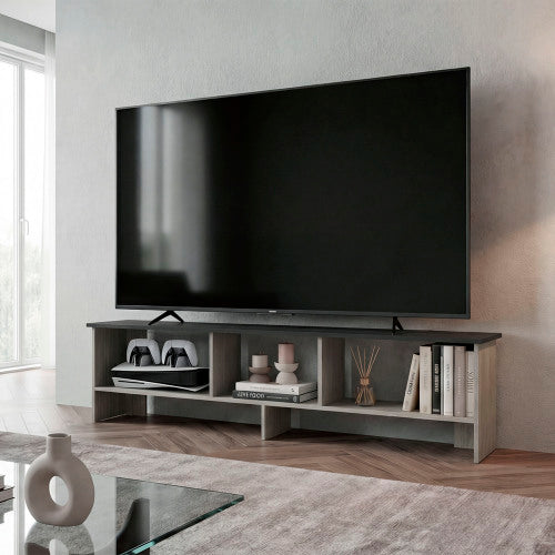 White Natural Wood Modern TV Stand with Multi Open Shelves for 60 Inch TV Media Console