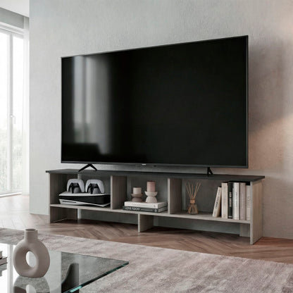 White Natural Wood Modern TV Stand with Multi Open Shelves for 60 Inch TV Media Console