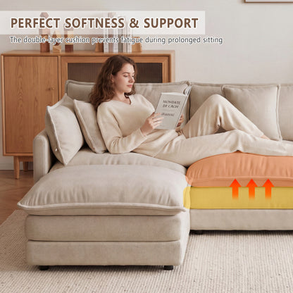 Light-Coffee Chenille Upholstered 2-Seat Deep-Seat Modular Sofa with 4 Pillows for Living-Room Bedroom