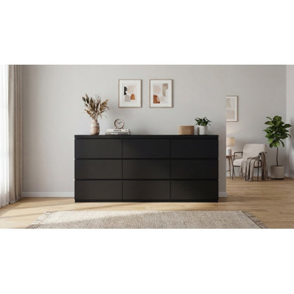 9 Drawer Dresser with No Handle Design, Modern Black Matte Wood Dresser for Bedroom, Storage Chest of Drawers for Living Room, Hallway, Entryway