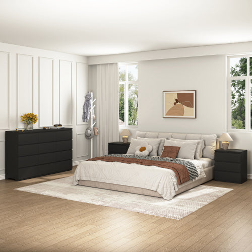 12 Drawers Double Dresser, Modern Wood Dresser Chest of Drawers with Large Storage Space for Bedroom, Black