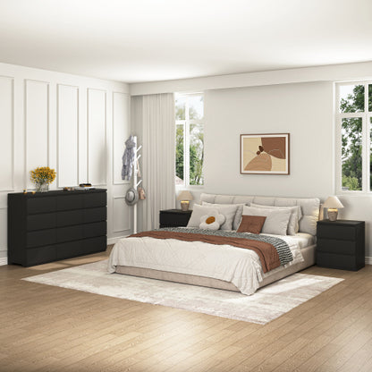 12 Drawers Double Dresser, Modern Wood Dresser Chest of Drawers with Large Storage Space for Bedroom, Black