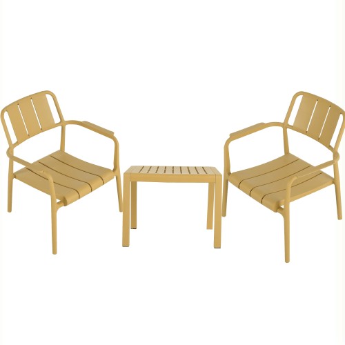 Holiday - 2-Piece PP Single-Seater Chairs + Coffee Table Set – Indoor/Outdoor Multi-Purpose Furniture for Living Room, Balcony, Beach (No Assembly Chairs, Easy Setup Table) – Polypropylene, Yellow
