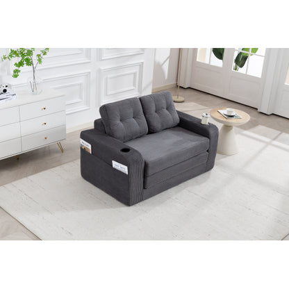 2-in-1 Fold-Out Corduroy Convertible Floor Sofa-Bed with Pockets