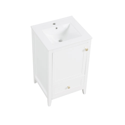 20" Bathroom Vanity with Sink, Bathroom Cabinet with Soft Closing Door, Storage Rack and A Drawer, White