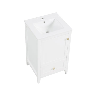 20" Bathroom Vanity with Sink, Bathroom Cabinet with Soft Closing Door, Storage Rack and A Drawer, White