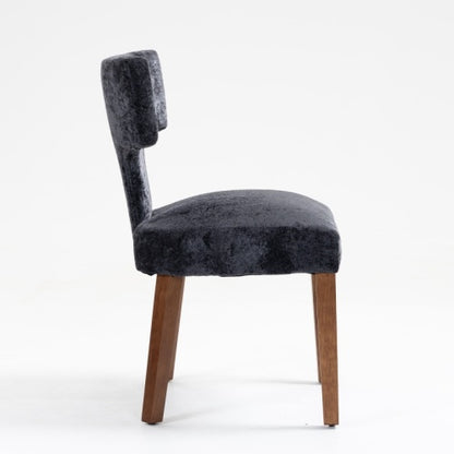 Set of 2 Gray Chenille Mid Century Dining Chairs, Upholstered Kitchen Chairs