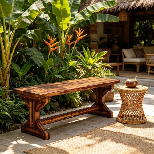 Backless Park Bench,Patio Loveseat,Outdoor Wooden Bench