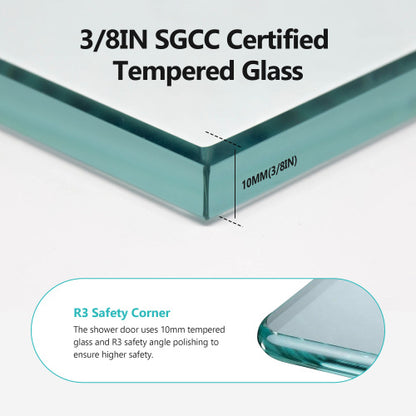 56-60 inches W *76 inches H Frameless Double Sliding Soft-Close Shower Door in Brushed Nickel,3/8 inches (10mm) Thick SGCC Tempered Glass Door