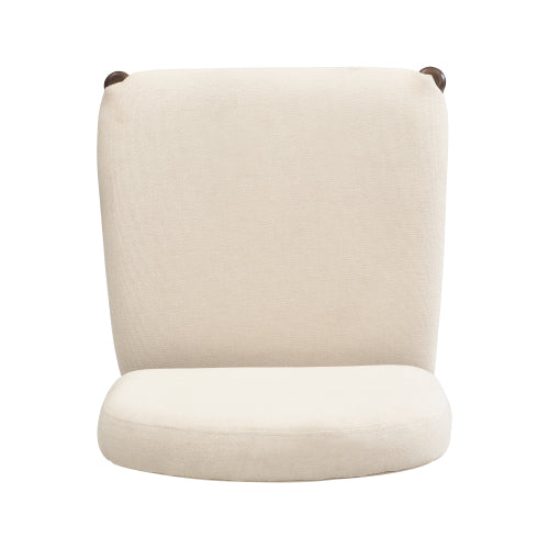 Armless Upholstered Rubberwood Dining Chairs, Set of 2, Beige/Walnut