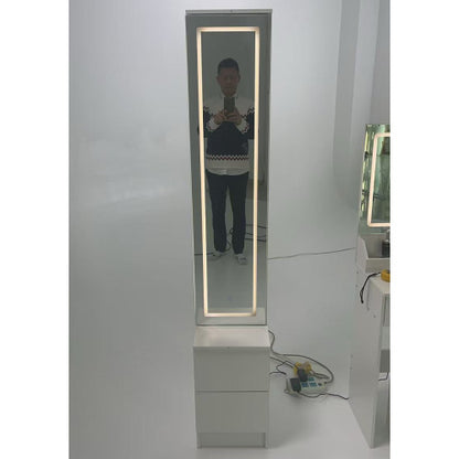 63 inch  Full-Length LED Mirror Cabinet, Cosmetic & Jewelry Storage Organizer, Touch 3-Color Light, Multi-Layer Shelves