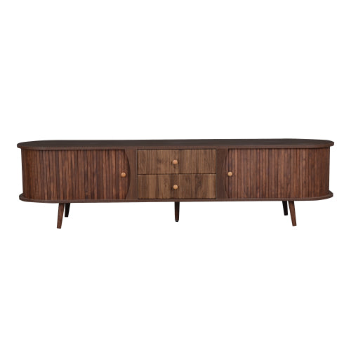 70.87 Inch Mid-Century Modern TV Stand with Tambour Doors & Fluted Drawers for 80 Inch TV