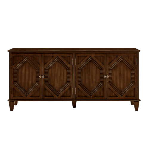 65.2 inch Mid Century Modern Sideboard Buffet Cabinet with Storage, Symmetrical Geometric Accent Coffee Bar Wine Bar Storage Cabinet, Large Console Table for Living Room/Entryway/Kitchen, Walnut
