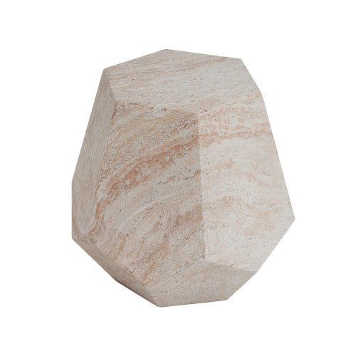 Outdoor/Indoor Lightweight Concrete Side Table,Hexagonal Round Travertine Accent Table