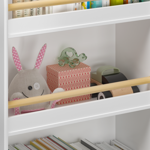 Kids 3-Tier Bookshelf and Toy Storage Organizer with Pine Legs, White