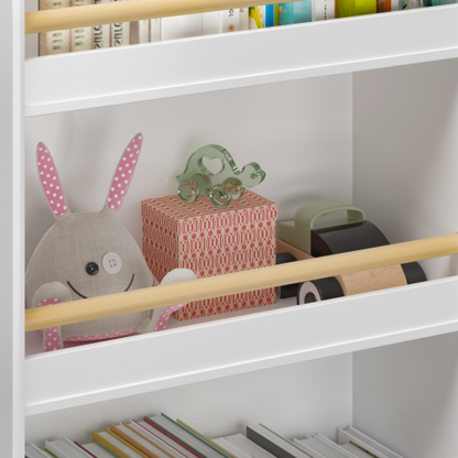 Kids 3-Tier Bookshelf and Toy Storage Organizer with Pine Legs, White