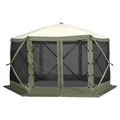 Pop Up Gazebo Tent, Pop-Up Screen Tent 6 Sided Canopy Sun Shelter with 6 Removable Privacy Wind Cloths & Mesh Windows, 12x12FT Quick Set Screen Tent with Mosquito Netting, Army Green