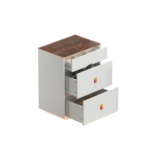3-Drawer 30'' Nightstand with  LED Light, Modern Nightstand with 3 Storage Drawers, Bedside Table with Glass Top Jewelry Storage and Faux Leather Handles for Bedroom, Livingroom, Cloakroom, White