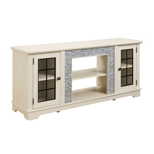 Modern 65 Inch TV Stand with Faux Stone Cabinet White Media Console