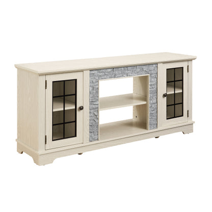 Modern 65 Inch TV Stand with Faux Stone Cabinet White Media Console