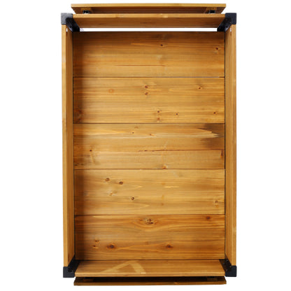 Raised Garden Bed, Metal Leg Wood Planter Boxes with Folding Storage Shelf