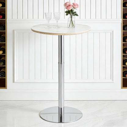Rock slab circular tabletop non adjustable (39 inches high) bar table, bar table with silver legs and base (white)