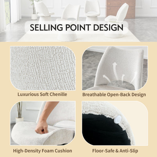 Modern Swivel Dining Chair with Hollow Back Design, Velvet Upholstered Accent Chair, 360¡ã Swivel Metal Base, Off-White, Set of 1