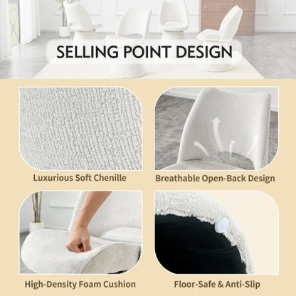 Modern Swivel Dining Chair with Hollow Back Design, Velvet Upholstered Accent Chair, 360¡ã Swivel Metal Base, Off-White, Set of 1