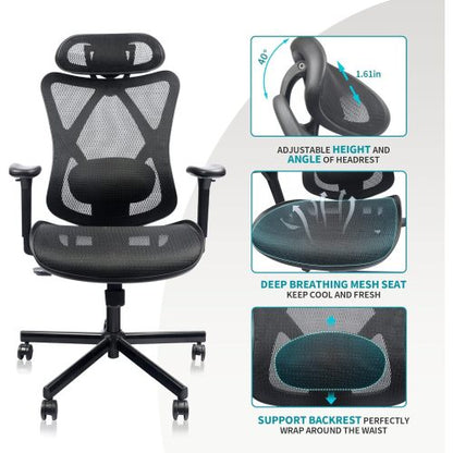 Office Chair,Ergonomic Office Chairs with Wheels,Adjustable Lumbar Support,Armrest,Headrest-Tilt High Back Desk Chair with Mute Wheel for Office, Home, Gaming