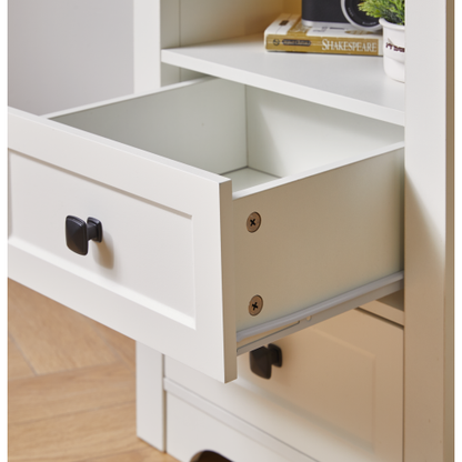 White Farmhouse Nightstand with Charging Station