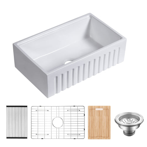30 Inch Fireclay Farmhouse Sink-30"x 20"White Workstation Reversible Ceramic Farm Apron Front Kitchen Sink