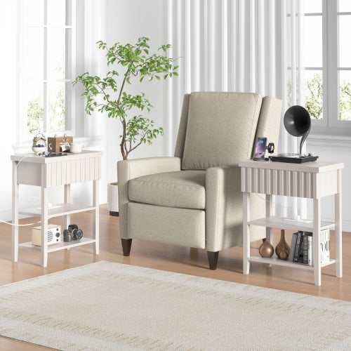2-Pack Beige Fluted Charging Nightstand
