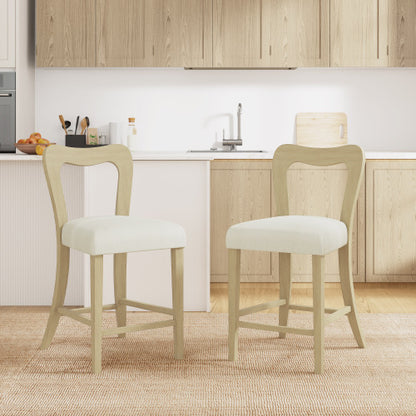 Rubberwood Counter Stools with Upholstered Seats, Set of 2, Beige/Natural Ash