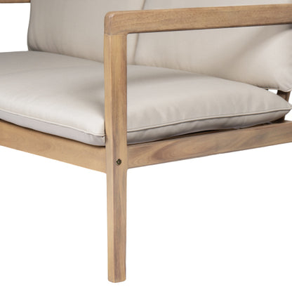 Outdoor Acacia Wood Loveseat with Coffee Table, Light Teak Frame, Beige Cushion