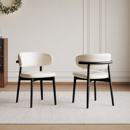 Set of 2 Black Ash Wood Mid-Century Dining Chairs, Minimalist Solid Wood Armless Side Chairs
