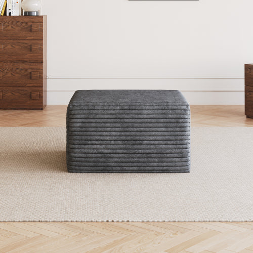 Dark Grey Plush Corduroy Sofa Ottoman, No-Assembly Modular Cloud Couch with Chaise for Living Room & Bedroom