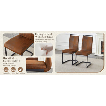 Set of 2 Vintage Brown Tech Fabric Dining Chairs, 39.3inch  High Back Metal Frame Accent Chairs