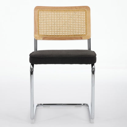 Set of 2 Black Cane Back Cantilever Dining Chairs, Velvet Upholstered Chrome Double Steel Pipe Base 360 LBS Capacity