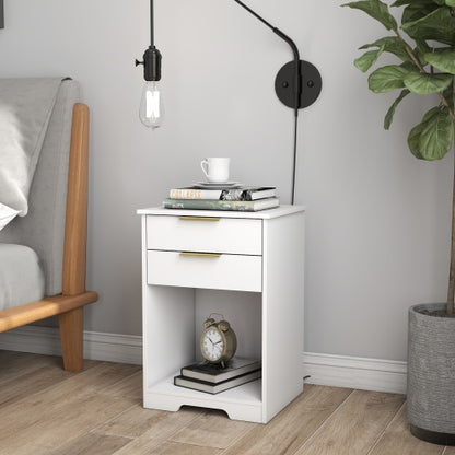 Nighstand With 2 Drawers,End Table,Nightstand with Open Space,Golden Handle,Morden Design,For Living Room,Bedroom,Easy Assemble,White
