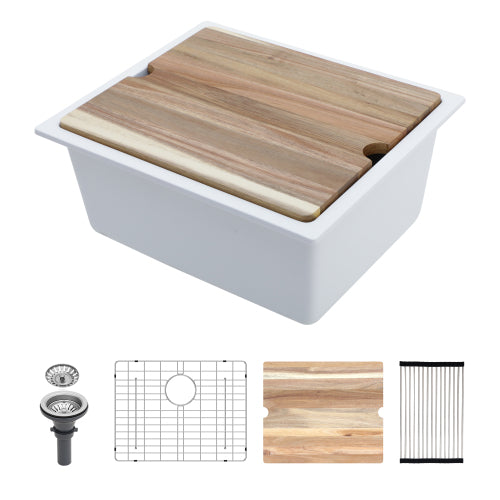 Quartz Kitchen Sink - 21x18" White granite composite Workstation undermount kitchen sink