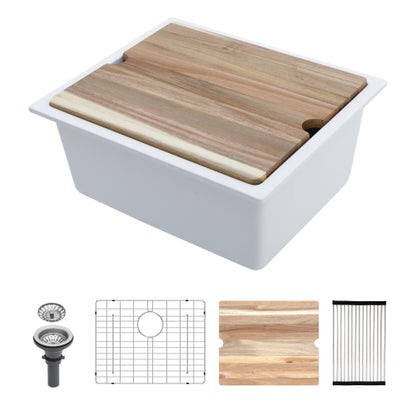 Quartz Kitchen Sink - 21x18" White granite composite Workstation undermount kitchen sink