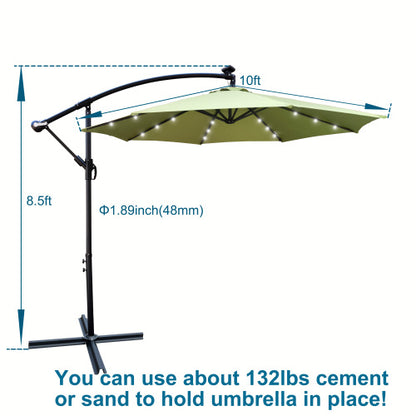 10 ft Outdoor Patio Umbrella Solar Powered LED Lighted Sun Shade Market Waterproof 8 Ribs Umbrella with Crank and Cross Base for Garden Deck Backyard Pool Shade Outside Deck Swimming Pool