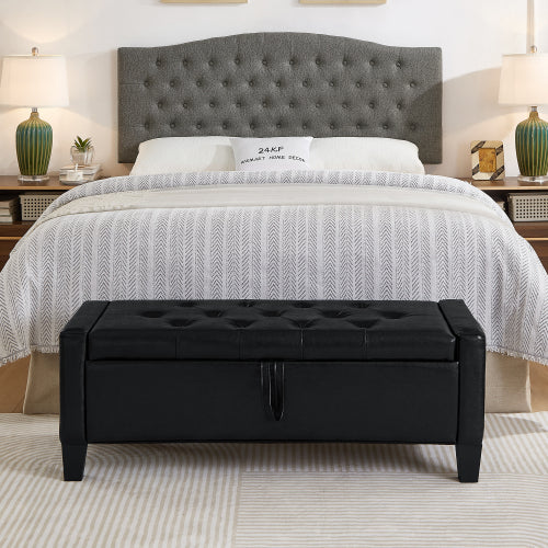 Ottoman with Storage, Storage Ottoman Bench with Safety Hinge 350 lbs Weight, Upholstered Entryway Bench with Seating for Bedroom, Living Room - Black