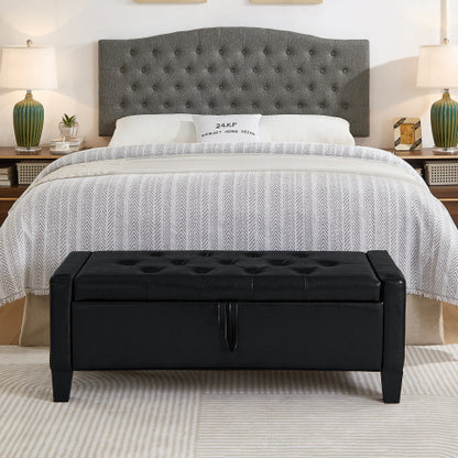 Ottoman with Storage, Storage Ottoman Bench with Safety Hinge 350 lbs Weight, Upholstered Entryway Bench with Seating for Bedroom, Living Room - Black
