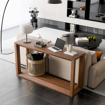 60 inch Rectangular Solid Wood Veneer Console Table, Wide Sofa Table,  Behind Couch Table with Ample Storage for Entryway & Living Room, Dark Brown